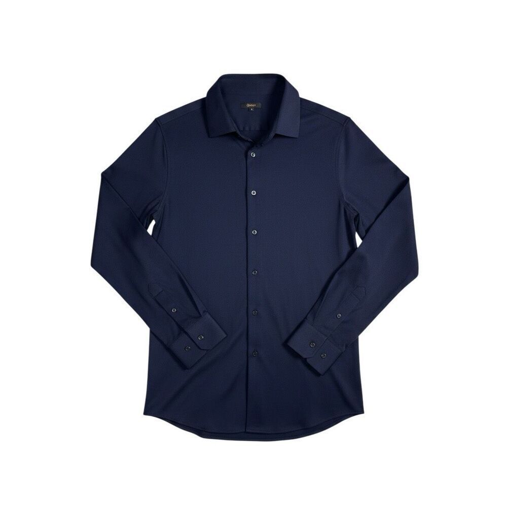 Quince Men’s Commuter Stretch Pique Long Sleeve Button Down Navy Blue Large